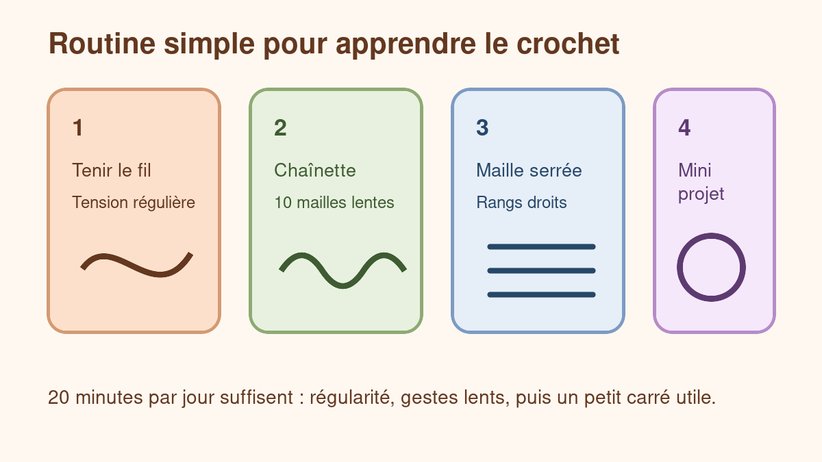 Routine en quatre étapes pour apprendre le crochet facilement