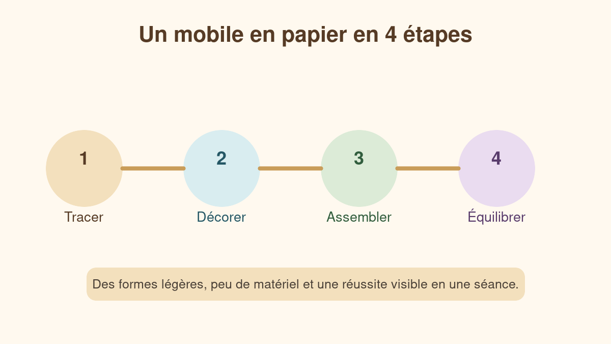 Étapes pour réaliser un mobile en papier en classe élémentaire