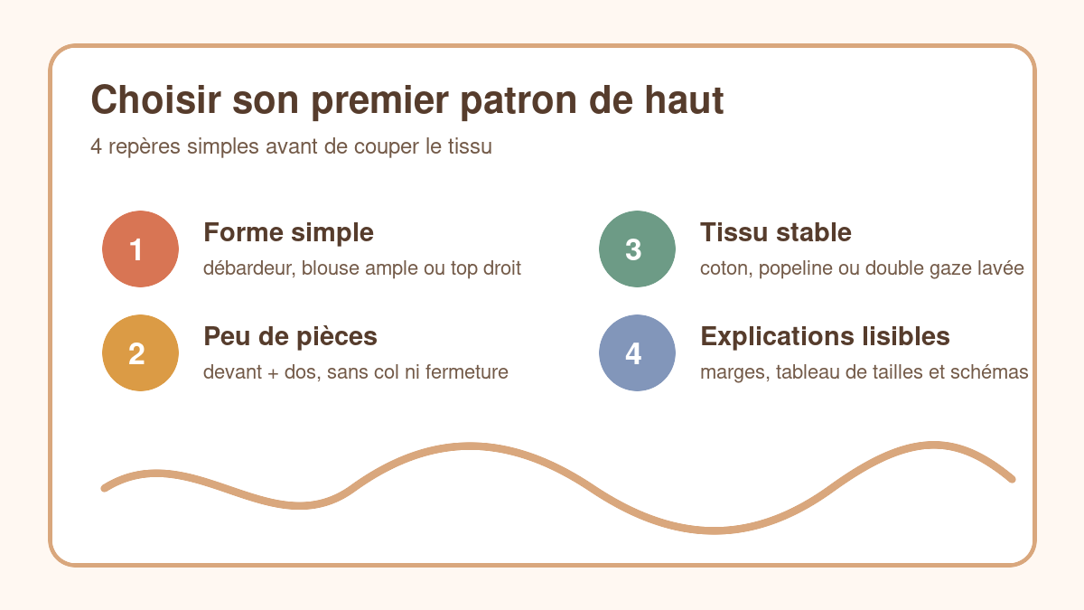 Repères pour choisir un patron de haut femme facile : forme, pièces, tissu et explications
