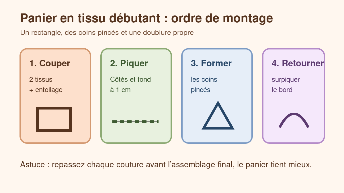 Étapes pour coudre un panier en tissu débutant avec doublure